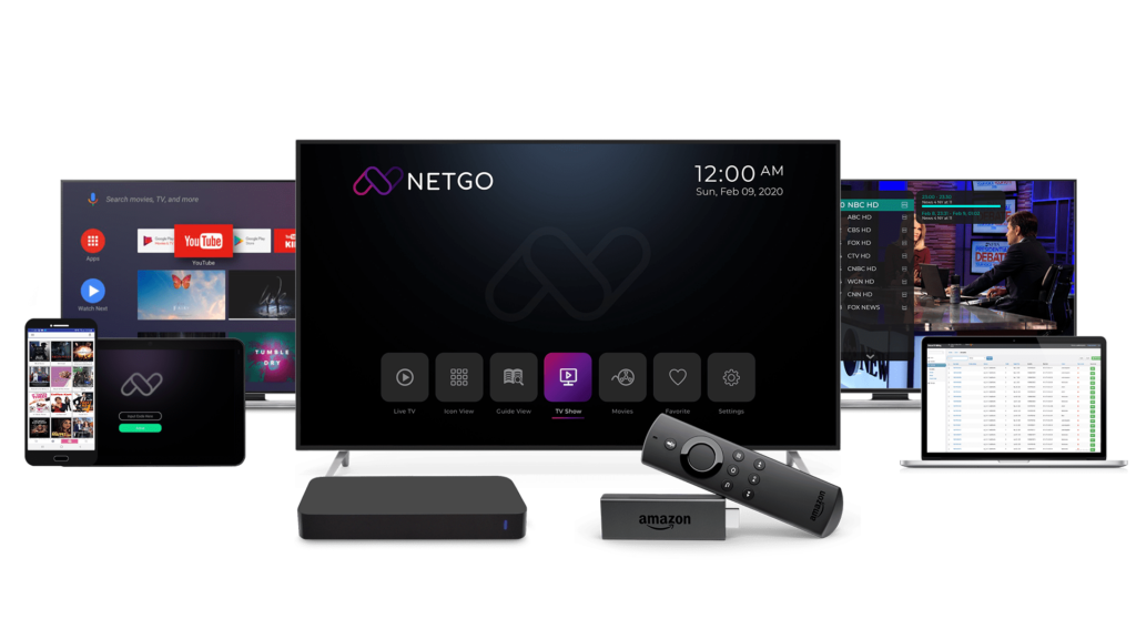 Diagram showing the IPTV setup flow from internet connection to streaming device and television